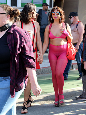 Various photos of amateurs in red pantyhose